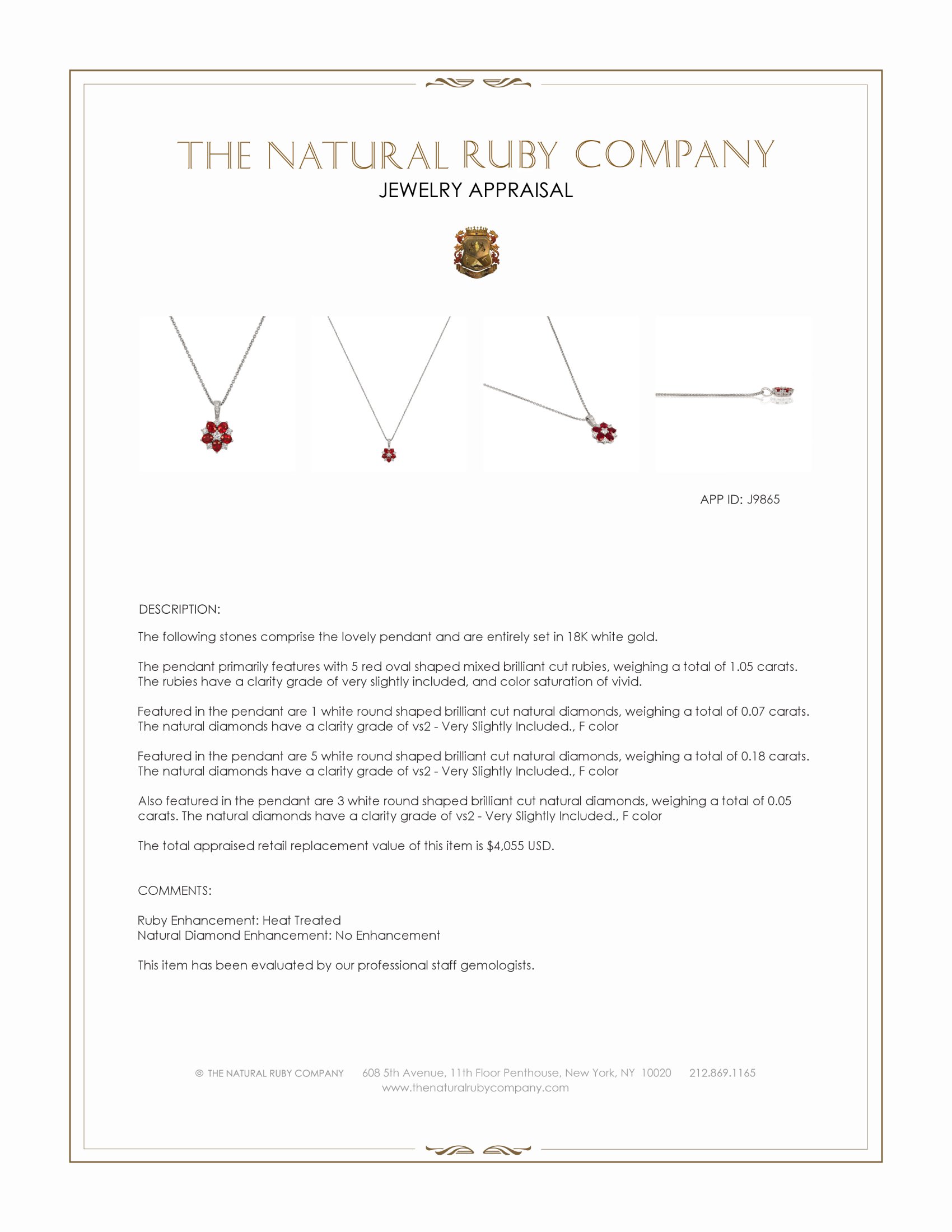 1.05 Ct. Ruby and Natural Diamond Pave Pendant, 18K White Gold