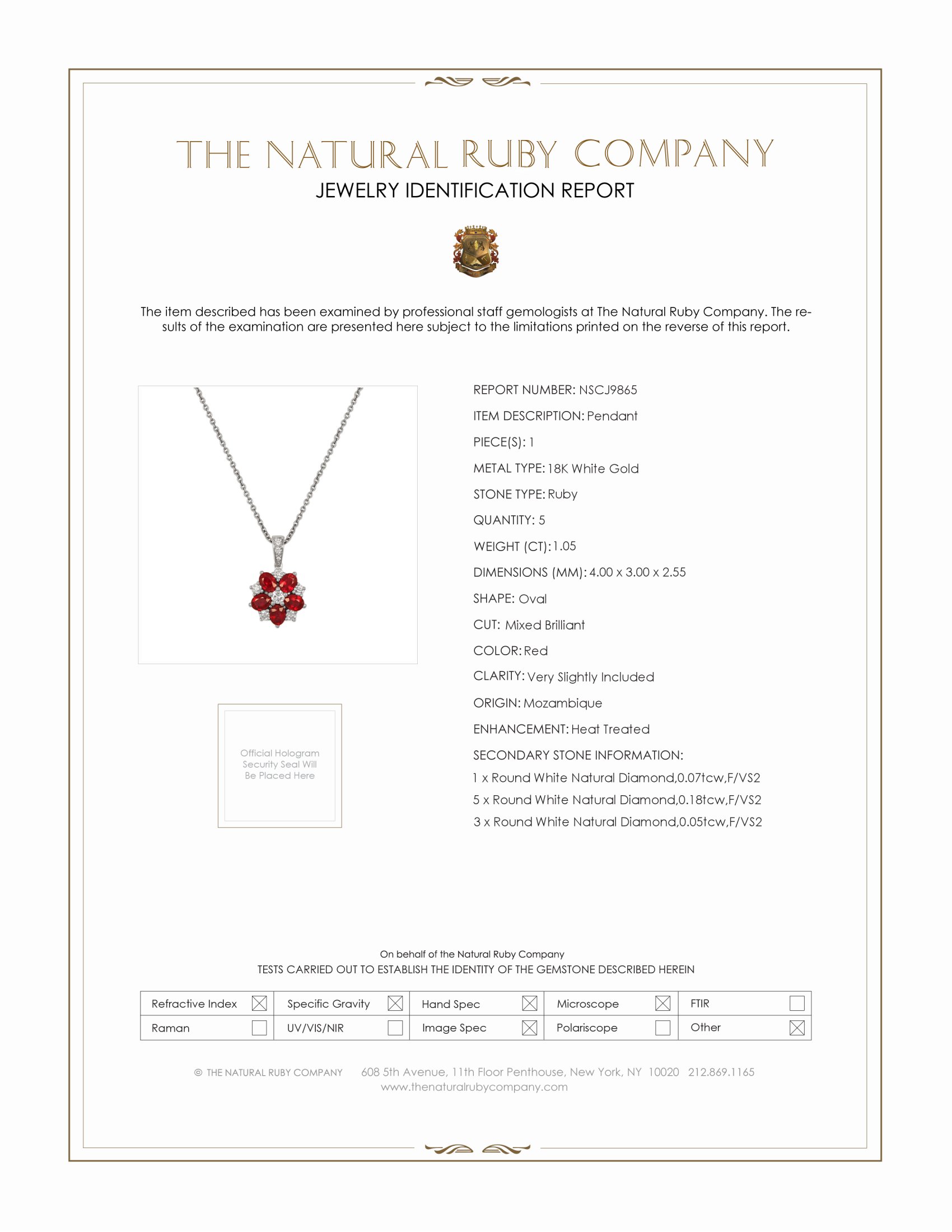 1.05 Ct. Ruby Natural Diamond Pave Pendant, 18K White Gold