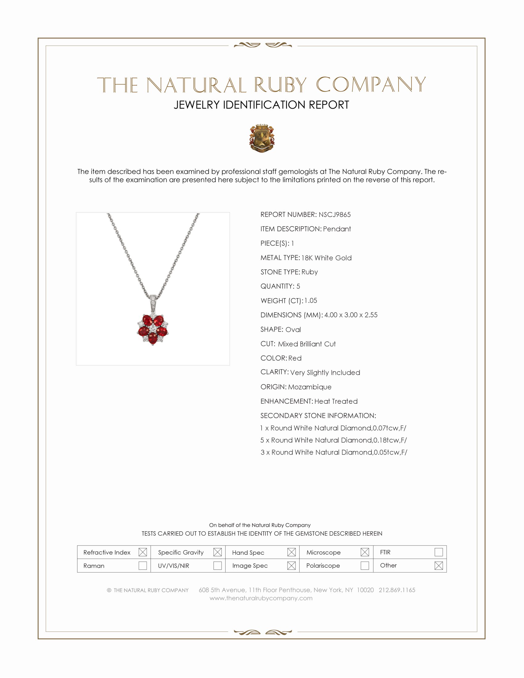 1.05 Ct. Ruby and Natural Diamond Pave Pendant, 18K White Gold