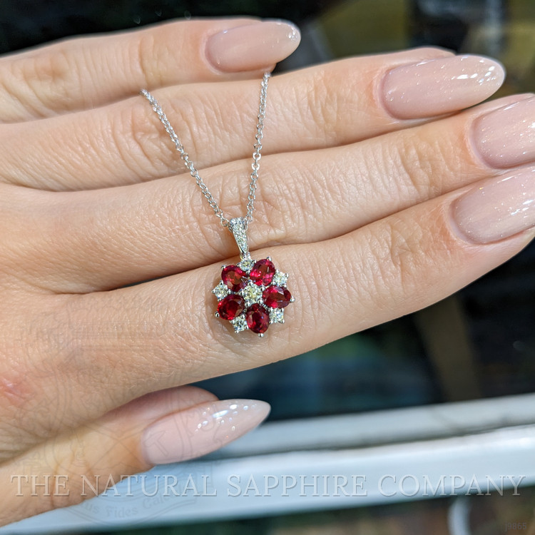 1.05 Ct. Ruby Natural Diamond Pave Pendant, 18K White Gold