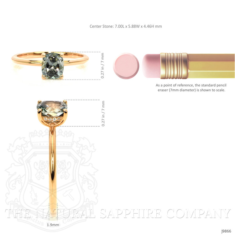 1.56 Ct. Bluish Green Sapphire and Natural Diamond Pave Ring, 18K Rose Gold