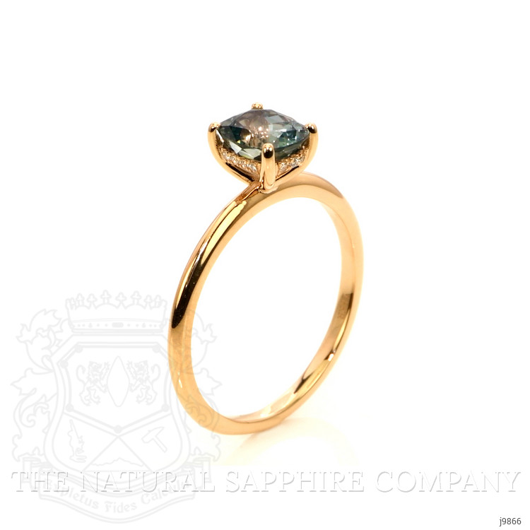 1.56 Ct. Bluish Green Sapphire and Natural Diamond Pave Ring, 18K Rose Gold