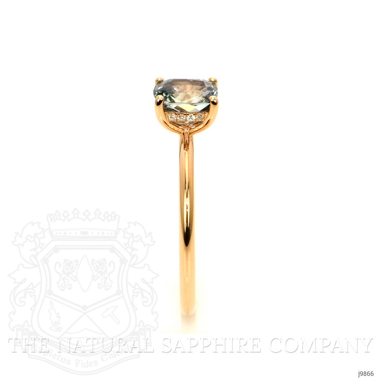 1.56 Ct. Bluish Green Sapphire and Natural Diamond Pave Ring, 18K Rose Gold