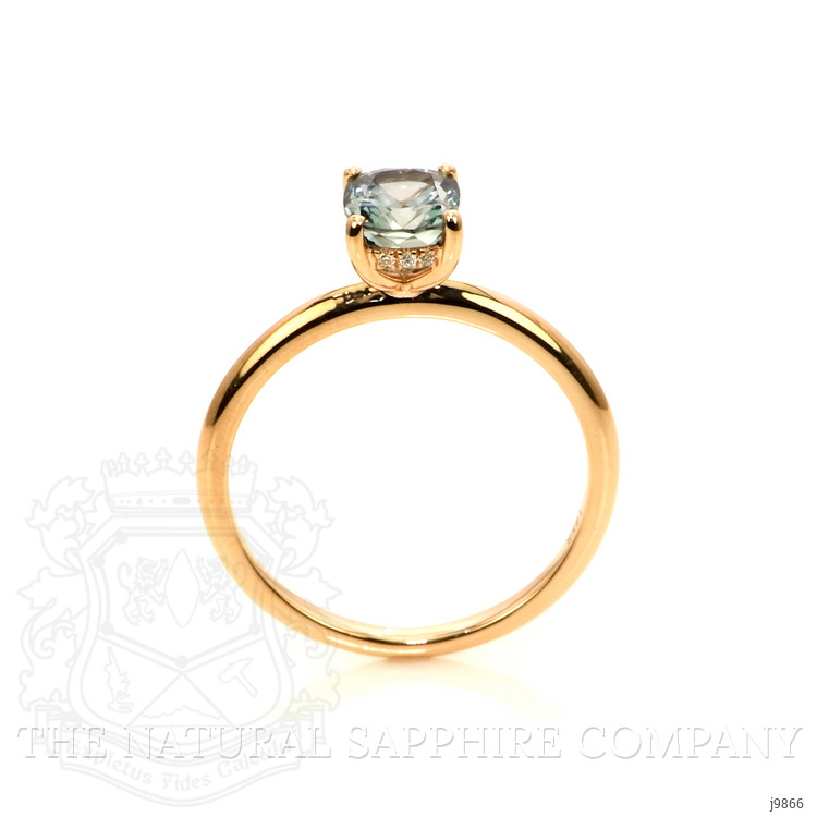 1.56 Ct. Bluish Green Sapphire and Natural Diamond Pave Ring, 18K Rose Gold