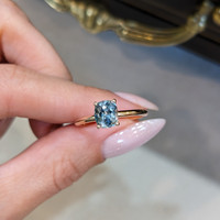 1.56 Ct. Bluish Green Sapphire and Natural Diamond Pave Ring, 18K Rose Gold Life Style