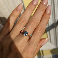 1.56 Ct. Bluish Green Sapphire and Natural Diamond Pave Ring, 18K Rose Gold Life Style