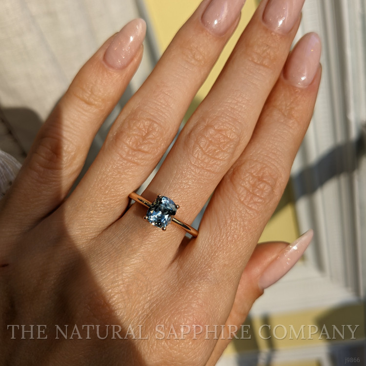 1.56 Ct. Bluish Green Sapphire and Natural Diamond Pave Ring, 18K Rose Gold