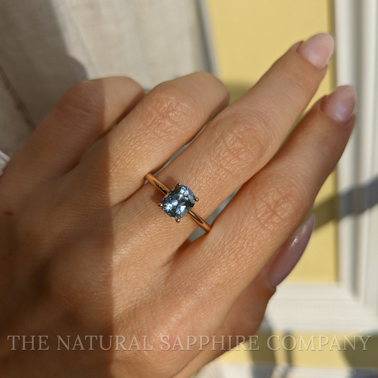 1.56 Ct. Bluish Green Sapphire and Natural Diamond Pave Ring, 18K Rose Gold