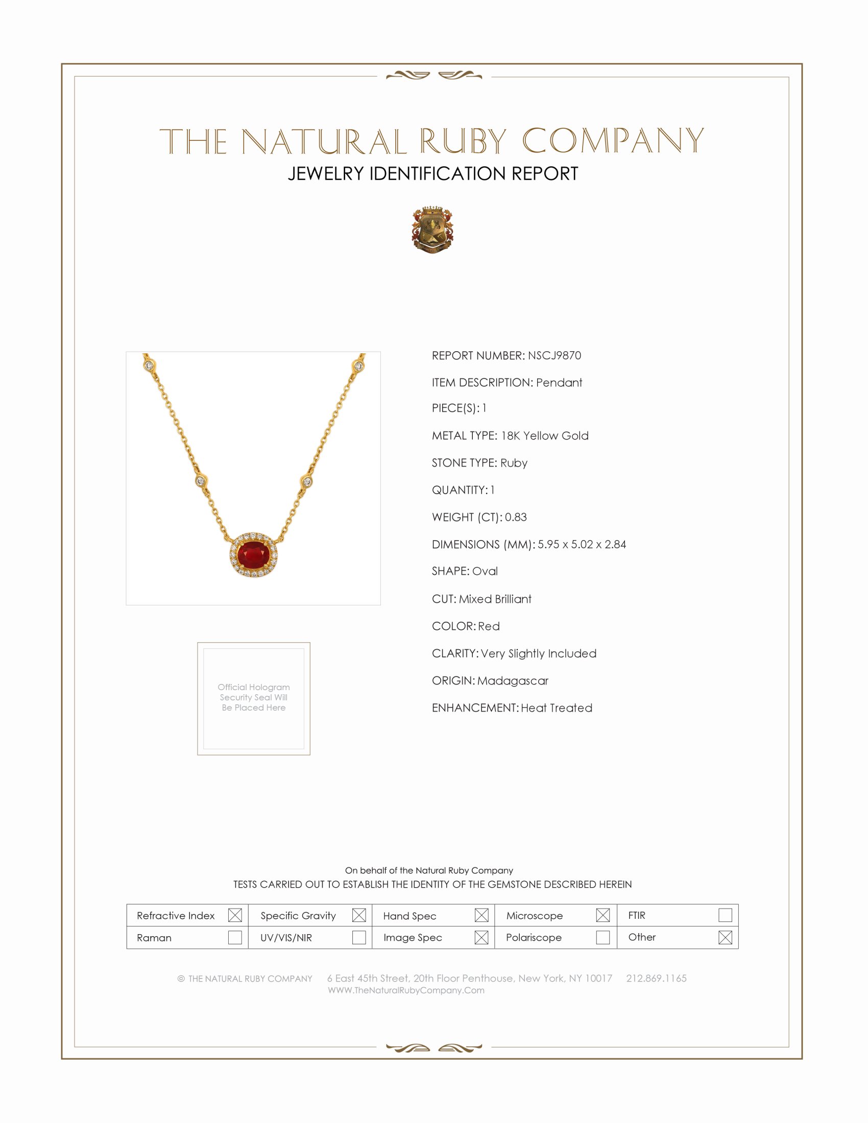 0.83 Ct. Ruby and Natural Diamond Pave Pendant, 18K Yellow Gold