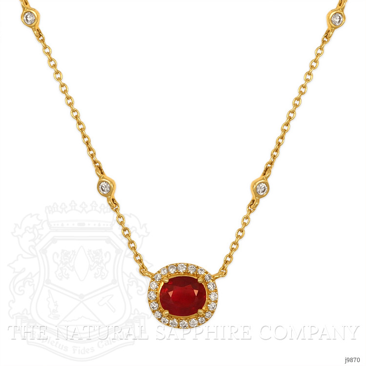 0.83 Ct. Ruby and Natural Diamond Pave Pendant, 18K Yellow Gold