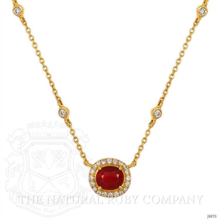0.83 Ct. Ruby and Natural Diamond Pave Pendant, 18K Yellow Gold