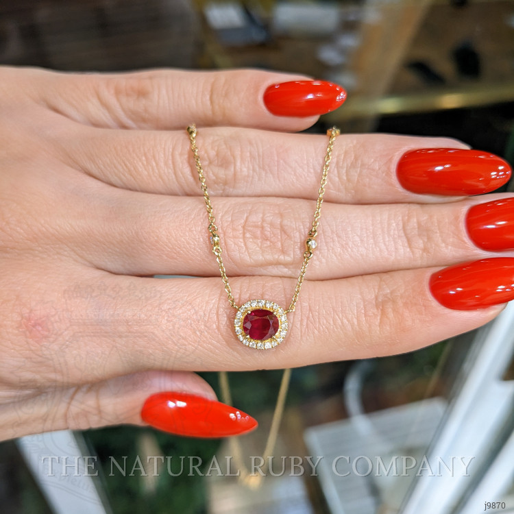 0.83 Ct. Ruby and Natural Diamond Pave Pendant, 18K Yellow Gold