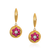 0.90 Ct.Tw.Total Carat Weight Ruby Natural Diamond Hoops Earrings, 18K White & Rose Video