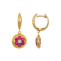 0.90 Ct.Tw.Total Carat Weight Ruby Natural Diamond Hoops Earrings, 18K White & Rose Image