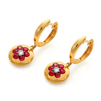 0.90 Ct.Tw.Total Carat Weight Ruby Natural Diamond Hoops Earrings, 18K White & Rose Image
