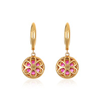 0.90 Ct.Tw.Total Carat Weight Ruby Natural Diamond Hoops Earrings, 18K White & Rose Image