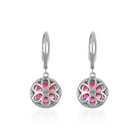 0.89&nbsp;Ct.Tw.Total Carat Weight Pinkish Red Ruby and Natural Diamond Pave Earrings, 18K White Gold Image