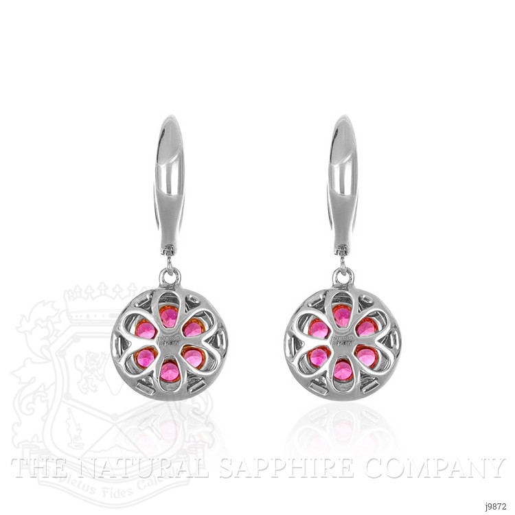 0.89 Ct.Tw. Pinkish Red Ruby and Natural Diamond Pave Earrings, 18K White Gold