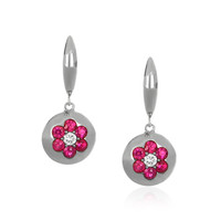 0.89 Ct.Tw.Total Carat Weight Ruby and Diamond Pave Earrings, 18K White Gold Video