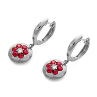 0.89 Ct.Tw.Total Carat Weight Ruby and Diamond Pave Earrings, 18K White Gold Image
