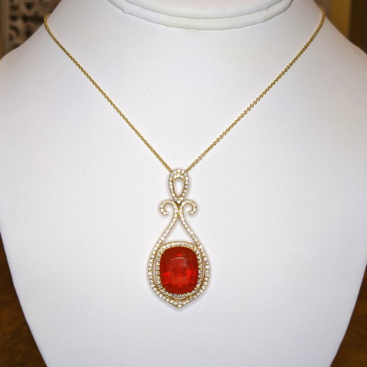 9.09 Ct. Opal Natural Diamond Pave Pendant, 18K Yellow Gold