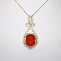 9.09 Ct. Opal Natural Diamond Pave Pendant, 18K Yellow Gold Image