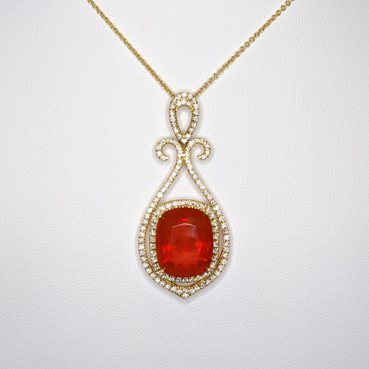 9.09 Ct. Opal Natural Diamond Pave Pendant, 18K Yellow Gold