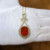 9.09 Ct. Opal Natural Diamond Pave Pendant, 18K Yellow Gold Life Style