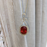 9.09 Ct. Opal Natural Diamond Pave Pendant, 18K Yellow Gold Life Style