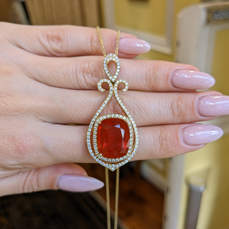 9.09 Ct. Opal Natural Diamond Pave Pendant, 18K Yellow Gold