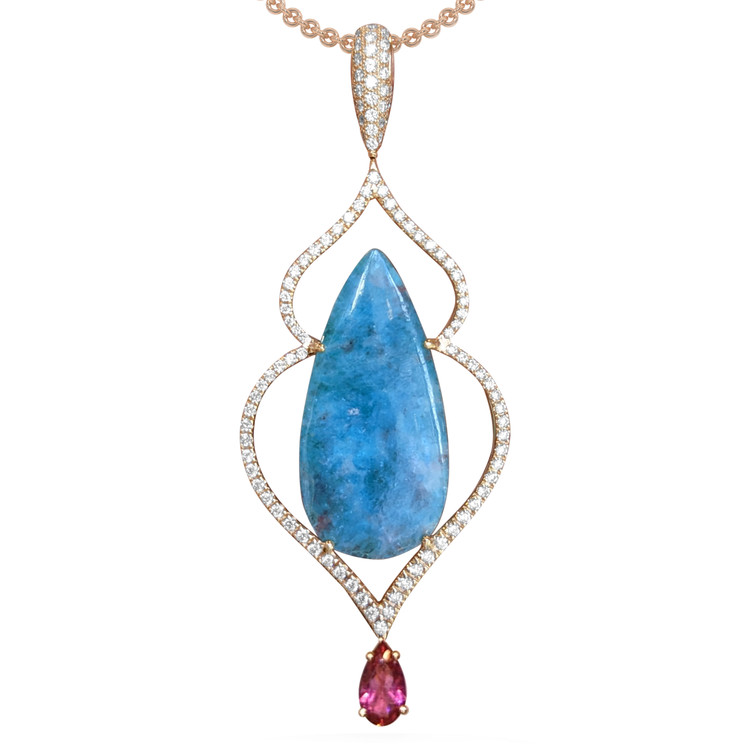 8.93 Ct. Paraiba Tourmaline Natural Diamond Pave Pendant, 18K Rose Gold