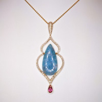 8.93 Ct. Paraiba Tourmaline Natural Diamond Pave Pendant, 18K Rose Gold Image