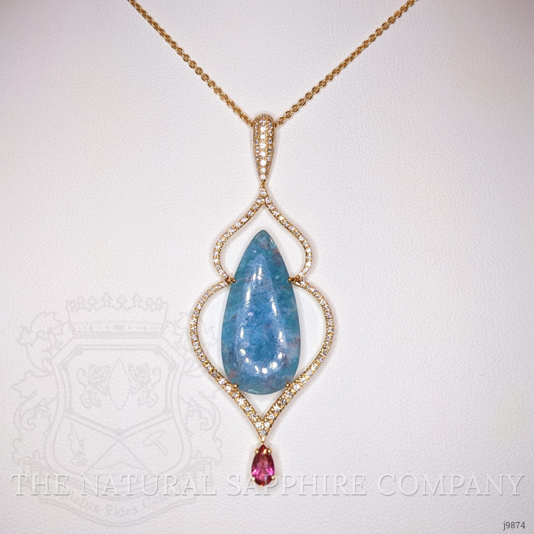 8.93 Ct. Electric Blue Paraiba Tourmaline, Natural Diamond and Pink Tourmaline Pave Pendant, 18K Rose Gold
