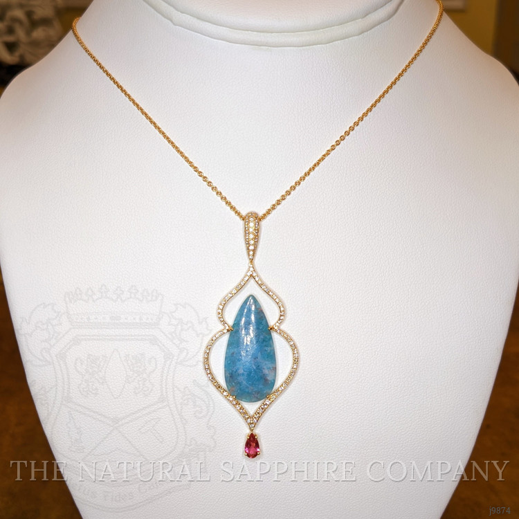 8.93 Ct. Electric Blue Paraiba Tourmaline, Natural Diamond and Pink Tourmaline Pave Pendant, 18K Rose Gold