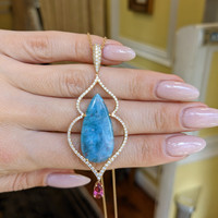 8.93 Ct. Paraiba Tourmaline Natural Diamond Pave Pendant, 18K Rose Gold Life Style