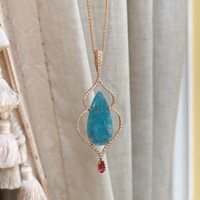 8.93 Ct. Paraiba Tourmaline Natural Diamond Pave Pendant, 18K Rose Gold Life Style