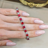 8.00 Ct.Tw. Ruby Natural Diamond Tennis/Line Bracelet, 14K White Gold Image