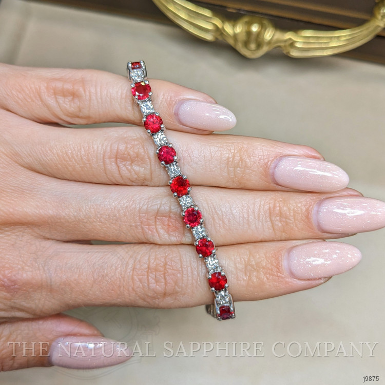 8.00 Ct.Tw. Ruby Natural Diamond Tennis/Line Bracelet, 14K White Gold