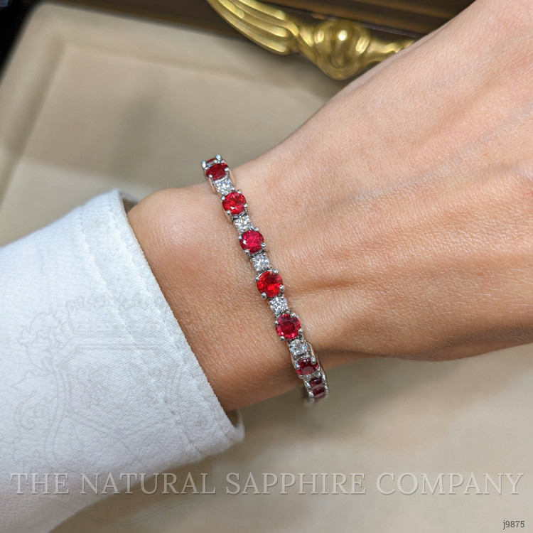 8.00 Ct.Tw. Ruby Natural Diamond Tennis/Line Bracelet, 14K White Gold