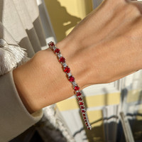 8.00 Ct.Tw. Ruby Natural Diamond Tennis/Line Bracelet, 14K White Gold Life Style