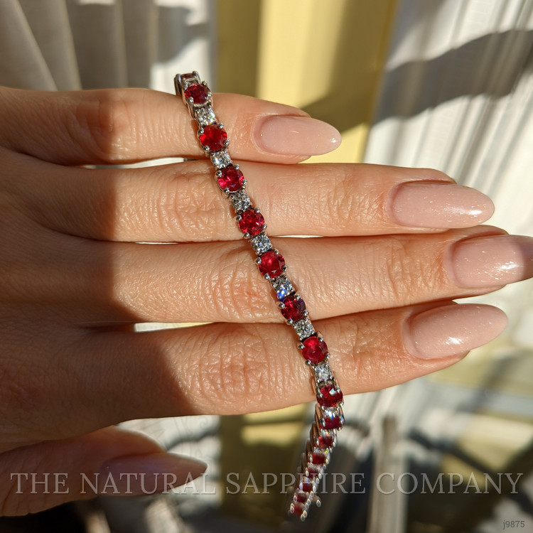 8.00 Ct.Tw. Ruby Natural Diamond Tennis/Line Bracelet, 14K White Gold