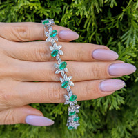6.57 Ct.Tw. Emerald Natural Diamond Antique Style Bracelet, 18K White Gold Image