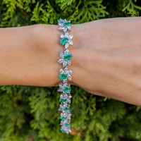 6.57 Ct.Tw. Emerald Natural Diamond Antique Style Bracelet, 18K White Gold Image