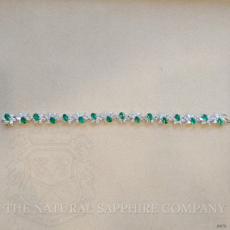6.57 Ct.Tw. Emerald Natural Diamond Antique Style Bracelet, 18K White Gold