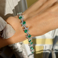 6.57 Ct.Tw. Emerald Natural Diamond Antique Style Bracelet, 18K White Gold Image