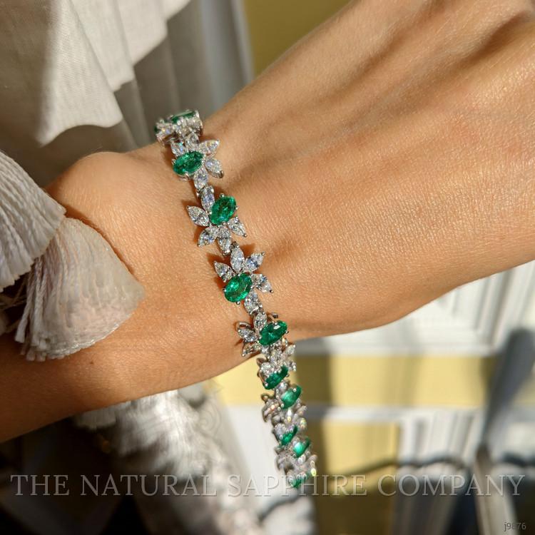 6.57 Ct.Tw. Emerald Natural Diamond Antique Style Bracelet, 18K White Gold
