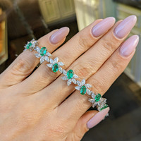 6.57 Ct.Tw. Emerald Natural Diamond Antique Style Bracelet, 18K White Gold Life Style