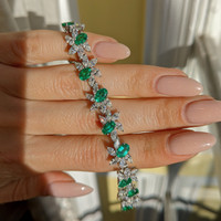 6.57 Ct.Tw. Emerald Natural Diamond Antique Style Bracelet, 18K White Gold Life Style