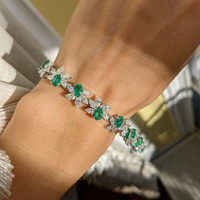 6.57 Ct.Tw. Emerald Natural Diamond Antique Style Bracelet, 18K White Gold Life Style