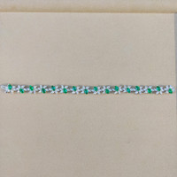 6.57 Ct.Tw. Emerald Natural Diamond Antique Style Bracelet, 18K White Gold Life Style